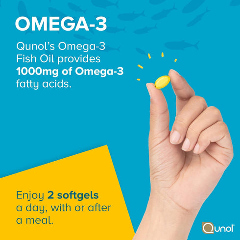 Qunol Fish Oil Omega 3 Mini Softgels, 1000mg Omega 3 EPA + DHA, Ultra Pure Supplements for Heart Health, Lemon Flavor,