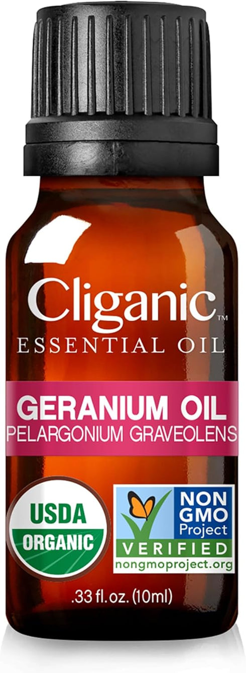 Cliganic Organic Geranium Essential Oil, 100% Pure Natural for Aromatherapy, Non-GMO Verified (Packaging May Vary)