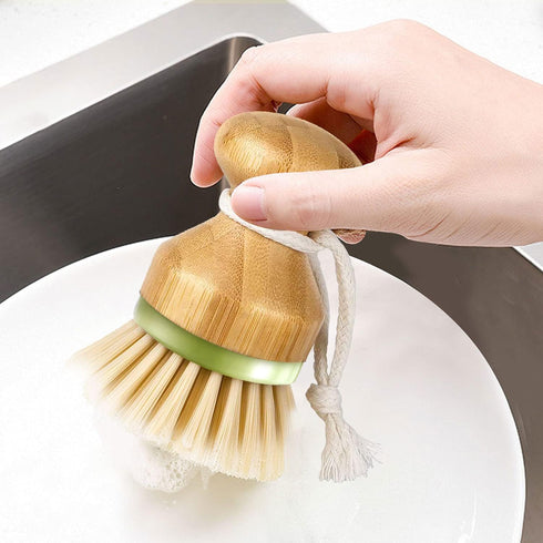Bamboo Dish Brush, Pack of 2 Scrub Brush for Kitchen Sink, Dishes, Pots, Pans, Cast Iron Skillet Cleaning