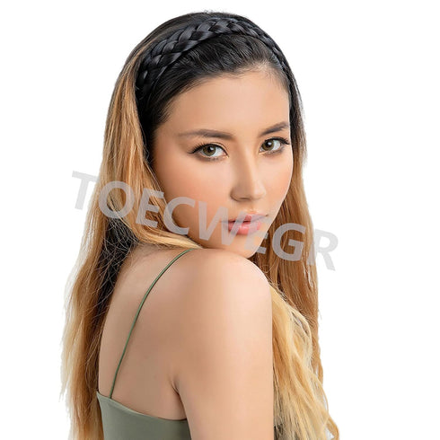 TOECWEGR 5 Strands Synthetic Hair Braided Headband, Classic Chunky Wide Plaited Braids, Multi Color