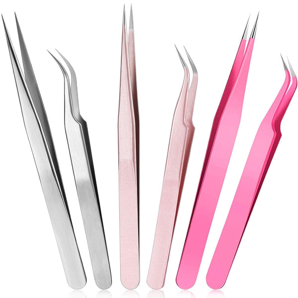 Mudder 6 Pcs Lash Tweezers, High Precision Eyelash Tweezers for Lash Extension, Colorful