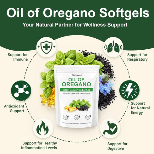 Satnkemi 4X 2-in-1 Immune 300 Oil of Oregano with Black Seed Oil Softgels | Strength Carvacrol & Thymoquinone| Formula