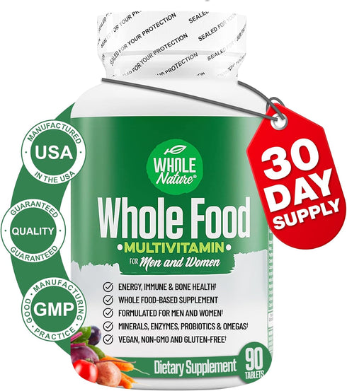 Whole Food Multivitamin for Men and Women - Complete Daily Superfood Vitamins Plus Minerals, Probiotics, Non-GMO