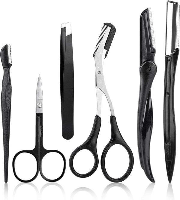 NAZQAT Multipurpose Eyebrow Kit for Women & Men, Includes Tweezers, Razor Tools, Scissors, Pack of 6