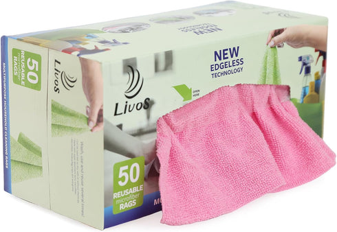 LIVOS 50 Pack Microfiber Cleaning Cloths, 11.5"x11.5", Reusable Edgeless Wipes, Lint Free, Absorbent