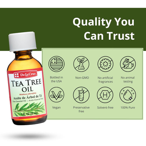De La Cruz 100% Pure Tea Tree Essential Oil, Steam Distilled for Aromatherapy, 1 FL OZ (30 mL)