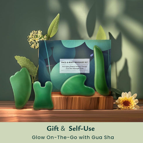 Rena Chris Guasha Massage Tool - 4 Pcs Gua Sha Facial Tool for SPA Acupuncture Therapy, Green