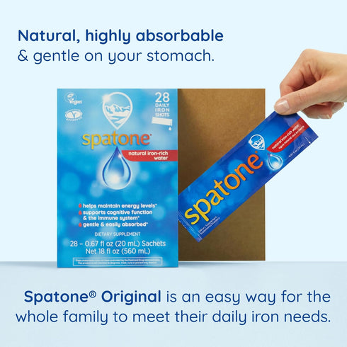 Spatone Natural Liquid Iron Supplement - 28-Day, 5mg of Iron per 20mL Sachet, Ideal for Women, Men & Kids