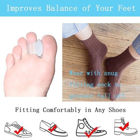 Pack of 12 Gel Toe Separator, 1/4" Thick Big Toe Spacers, Single Loop Corrector and Spacer for Bunions (Clear)