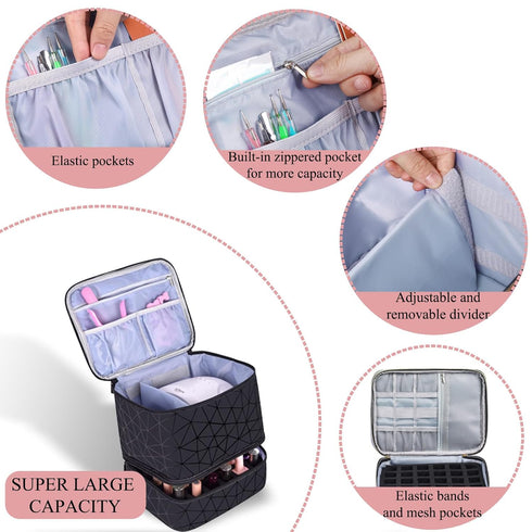 RZMAYIS 30 (15ml/0.5fl.oz) PU Leather Nail Polish Organizer, Double Layer Nail Polish Storage Holds Bottles & Nail