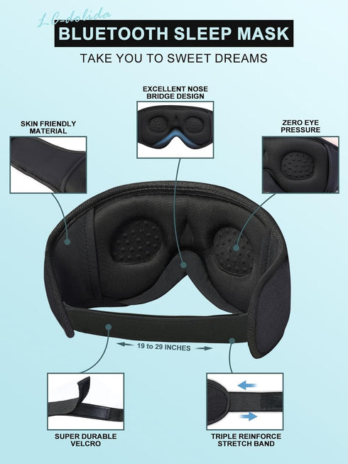 LC-dolida Sleep Headphones, 3D Bluetooth Wireless Music Eye Mask, Ultra-Thin Stereo Speakers for Sleeping