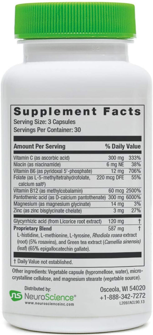 NeuroScience AdreCor with Licorice Root - Energy Support Supplements with Vitamin B6, C + Rhodiola Rosea