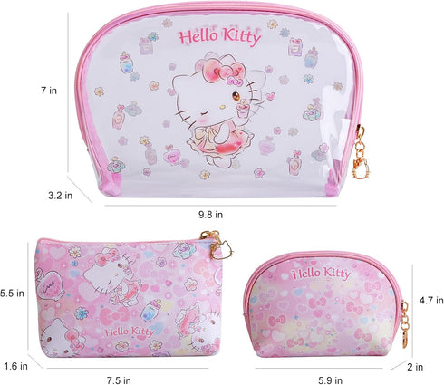 Cosmetic Big Makeup Bag - Kitty Cat Toiletry Bag for Women - Lady Gift Valentine's Day Gift (HappyTime-3PCS)