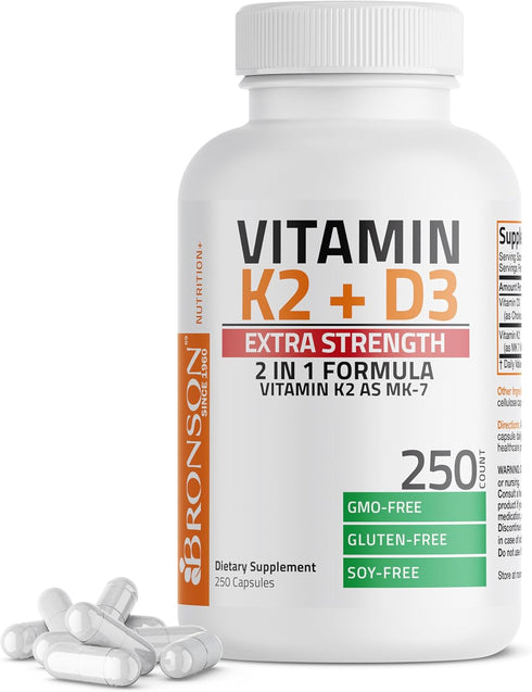 Bronson Vitamin K2 (MK7) with D3 Extra Strength Supplement Bone and Heart