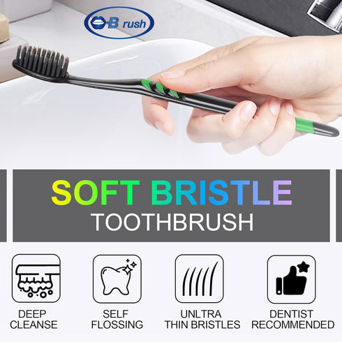 Soft Toothbrush with Flexible Head - Gentle Care for Sensitive Teeth, Tapered Bristle Brush - Pack of 4 Variety Colors