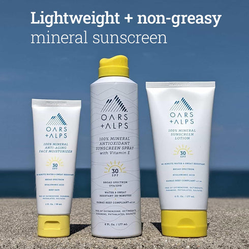 Oars + Alps Mineral SPF 30 Sunscreen Spray, Infused with Vitamin E, Water and Sweat Resistant, 6 Oz