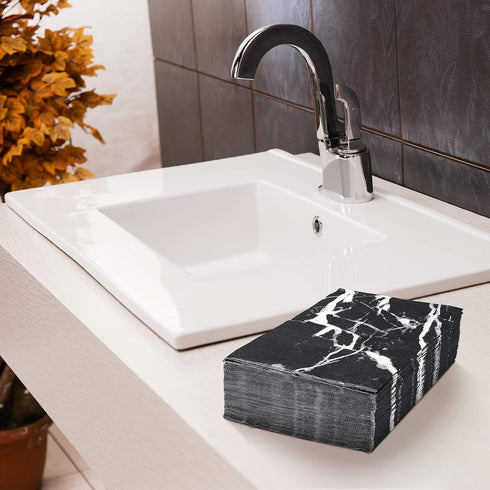 Zonon 50 3 13x16 Inch Pcs Black Marble Guest Towel Disposable Bathroom Paper Napkins Decorative Hand Towels Ply