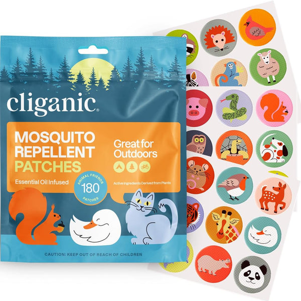 Cliganic Mosquito Repellent Stickers, 180 Pack Animal Patches for Kids, Natural DEET-Free