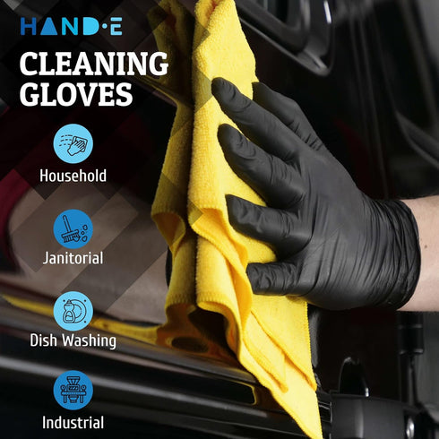 Black Nitrile Disposable Gloves - Hand-E Touch Latex Free BBQ, Tattoo, Cooking, Mechanic