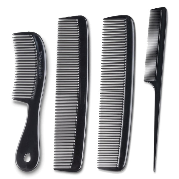 Mars Wellness 4 Piece Professional Comb Set - Black USA MADE Fine Pro Tail Combs for Men and Women
