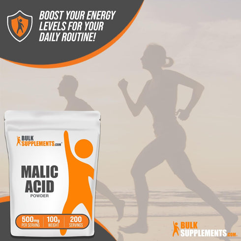 BulkSupplements.com Malic Acid Powder - Food Grade Supplement for Energy & Skin Support, Gluten Free, 500mg per