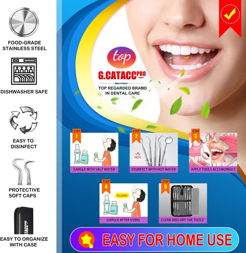Dental Tools, 10 Pack Professional Plaque Remover, Stainless Steel Dental Hygiene Kit with Case