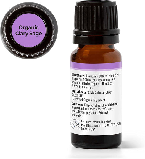Plant Therapy Organic Clary Sage Essential Oil, 10 mL (1/3 oz), 100% Pure, Natural Aromatherapy
