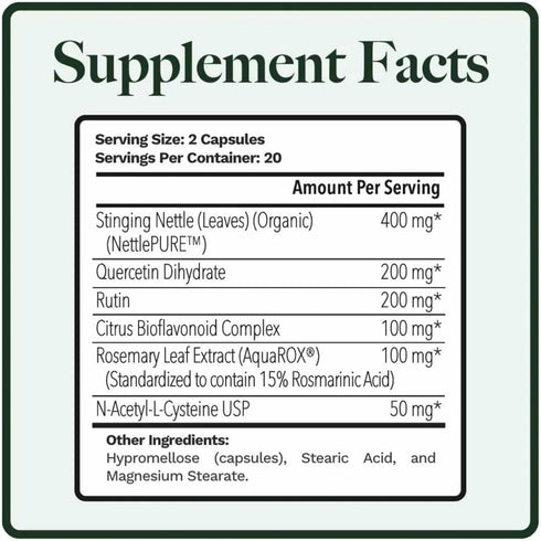 Allurtica Sinus & Respiratory Support Supplement, Quercetin and Stinging Nettle, 40 Capsules