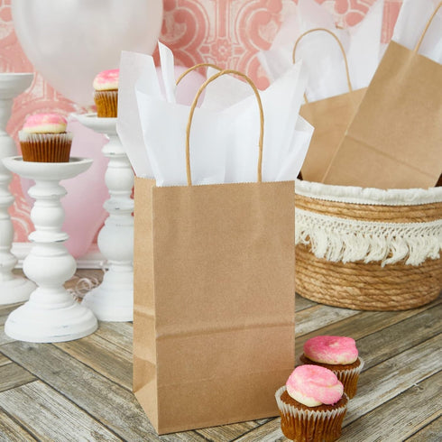 Juvale Paper Gift Bags with Handles, 12 Pack, 3x5.25x8.5 in Brown, Party Favor Bags