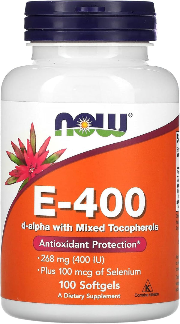 Now Foods E-400 D-Alpha with Mixed Tocopherols, 100 Softgels, 268 mg (400 IU)
