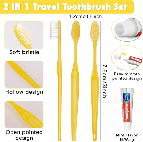 Pack 50, Set 5g HOFASON Disposable Toothbrushes with Toothpaste of Yellow Hollow Travel Toothbrush with Bulk Toothpaste