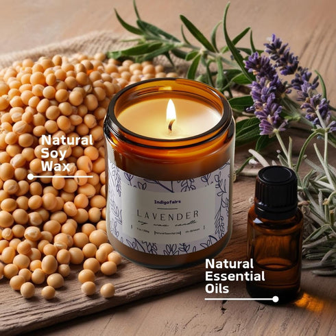Indigofairs 7oz 40 Lavender Scented Candle - Soy Wax Aromatherapy Candle for Stress Relief & Relaxation Hours Long