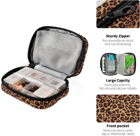 Ollabaky 7 Marble Leopard Print Pill Case Day Pill Organizer Travel Pill Case Portable Weekly Pill Box Bag Container