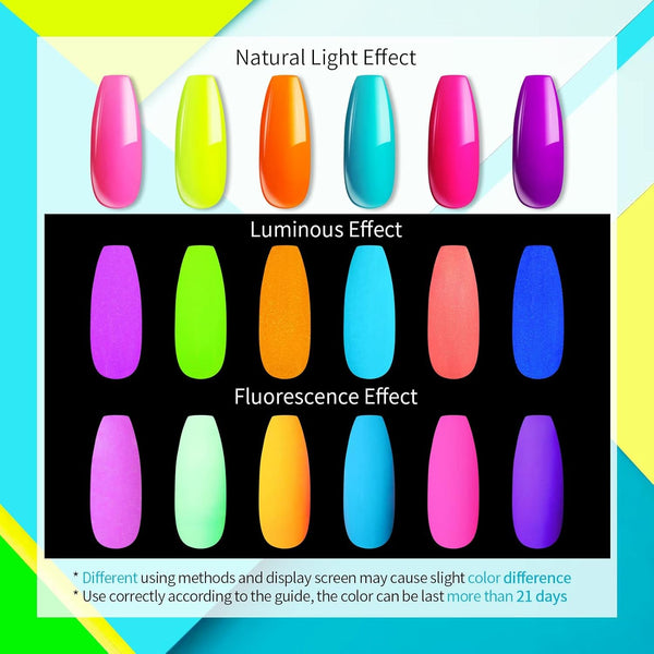 UR SUGAR Glow in the Dark Gel Nail Polish Set - 6 Colors Halloween Neon Bright Luminous Soak Off Nail Polish