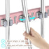 Pink Mop Broom Holder Wall Mount, 4 Slots & 4 Hooks, Wood Hanger for Kitchen Organization and Decor