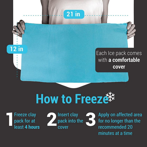 ICEWRAPS 12"x21" Extra Large Ice Pack with Soft Fabric Cover - Reusable Clay Ice Pack for Physical Therapy
