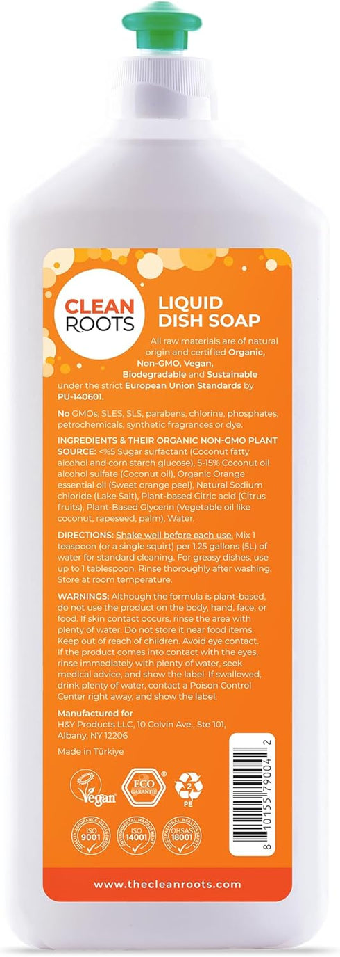Liquid Dish Soap, EcoGarantie Certified 100% Organic, 24.6 fl oz Pack of Three, Organic Orange Essential Oil