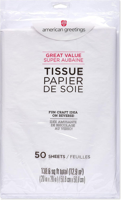 American Greetings 50 Sheet White Tissue Paper, 20 in. x 20 in. for Graduation, Birthdays, All Occasions