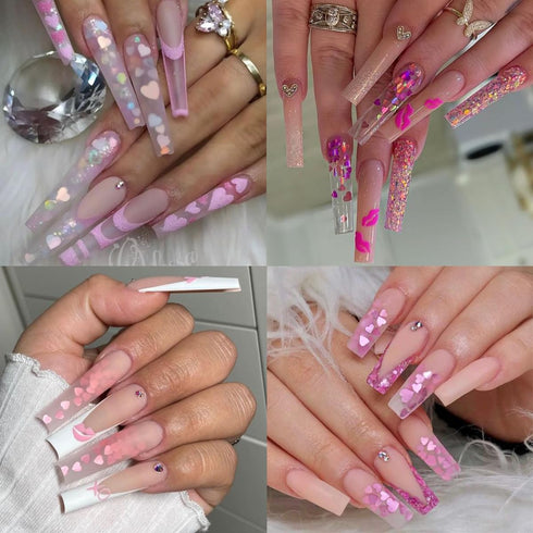 12Grids Valentine's Day Nail Glitter Sequins, Holographic Gold Pink Heart Nail Art Glitter Flakes for Acrylic Nail Decor