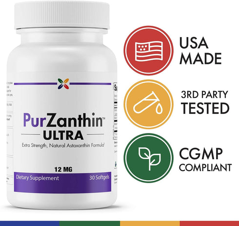 Stop Aging Now PurZanthin Ultra Natural Astaxanthin, 12 MG Softgels (1 Pack)
