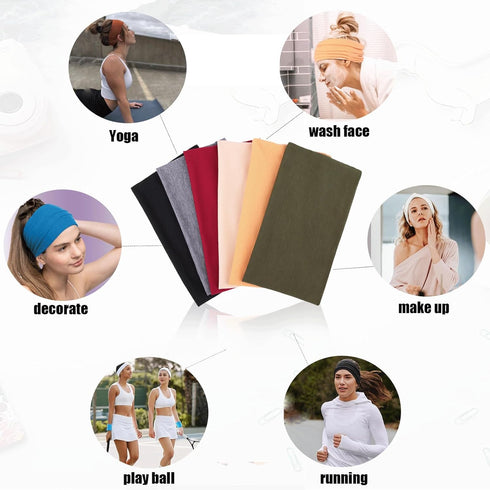 Wide Headbands for Women, 6 Pack Elastic Non-Slip Sweat-Absorbent Headbands for Yoga Running Sports