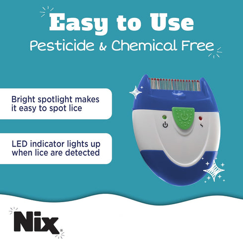 Nix Electronic Lice Comb - Instantly Kills Lice & Eggs, Removes from Hair