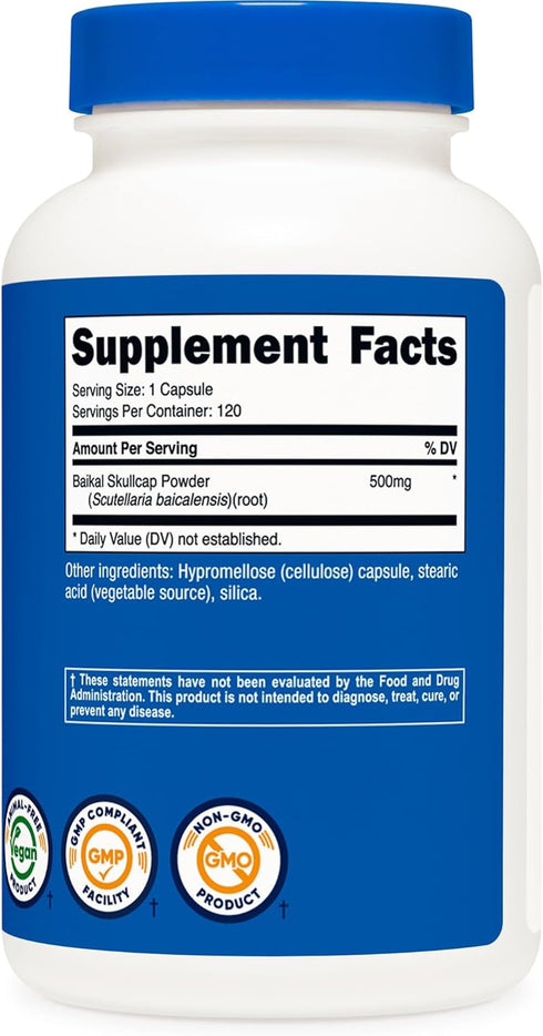 Nutricost Baikal Skullcap 500mg - 120 Vegetarian Capsules, Non-GMO, Gluten Free