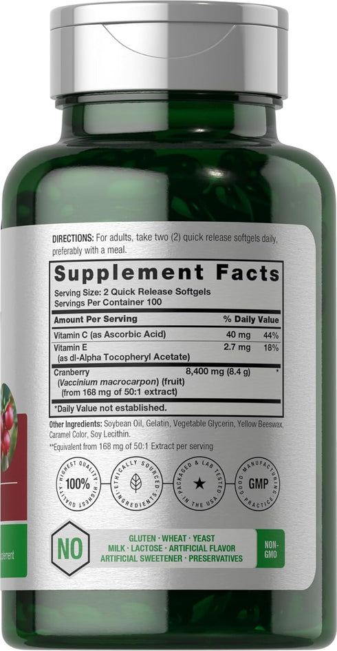 Horbaeach Cranberry Pills with Vitamin C | 8400mg | 200 Softgels | Concentrate Extract Supplement | Non-GMO, Gluten Free