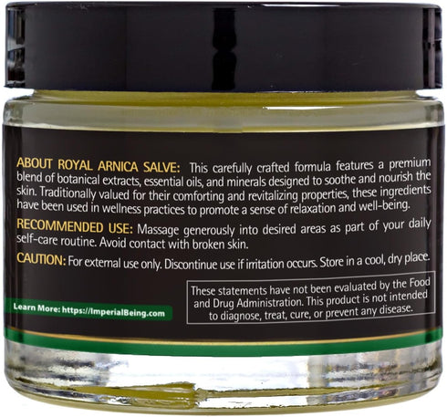 Royal Arnica Salve, Organic Bruise Care and Skin Recovery Balm, 2 oz, Natural Arnica Oil for Muscles and Joints