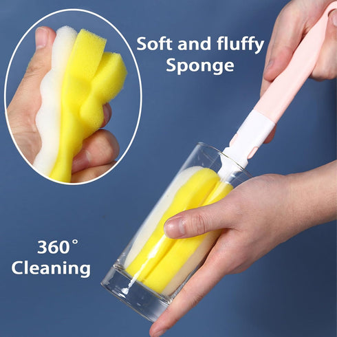 INVODA 4PCS Bottle Brush, Long Handle Cup Cleaner Brush Sponge, Detachable Handle for Baby Bottle Dishwashing