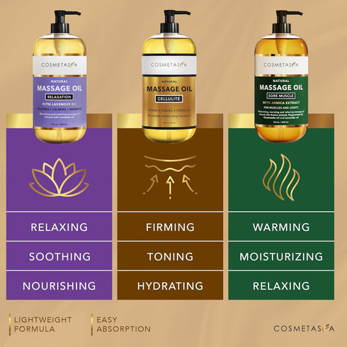 Set Cosmetasa Body Massage Oil Therapy Kit Arnica & Lavender Oil for Relaxation and Sore Muscles Includes