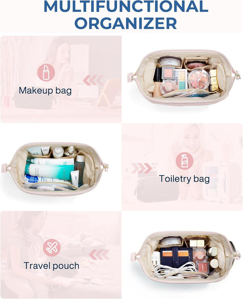 BAGSMART Makeup Bag, Travel Cosmetic Organizer Case, Puffy Padded Makeup Bags for Women, Pink