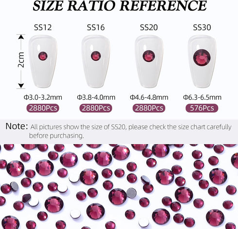 Purple Flatback Rhinestones, Glass Rhinestones for Nail Art and Craft, Glue Fix, Loose Crystal Gemstones(Purple, SS20, 2880pcs, 4.6-4.8mm)