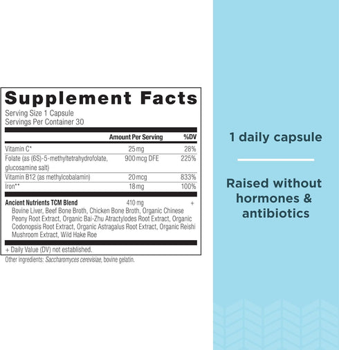Iron Supplement by Ancient Nutrition, 18mg per Serving, Supports Response to Fatigue and Stress, Adaptogenic Herbs, Enzyme Activated, Paleo & Keto Friendly, 30 Capsules